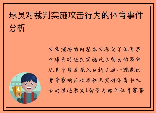 球员对裁判实施攻击行为的体育事件分析